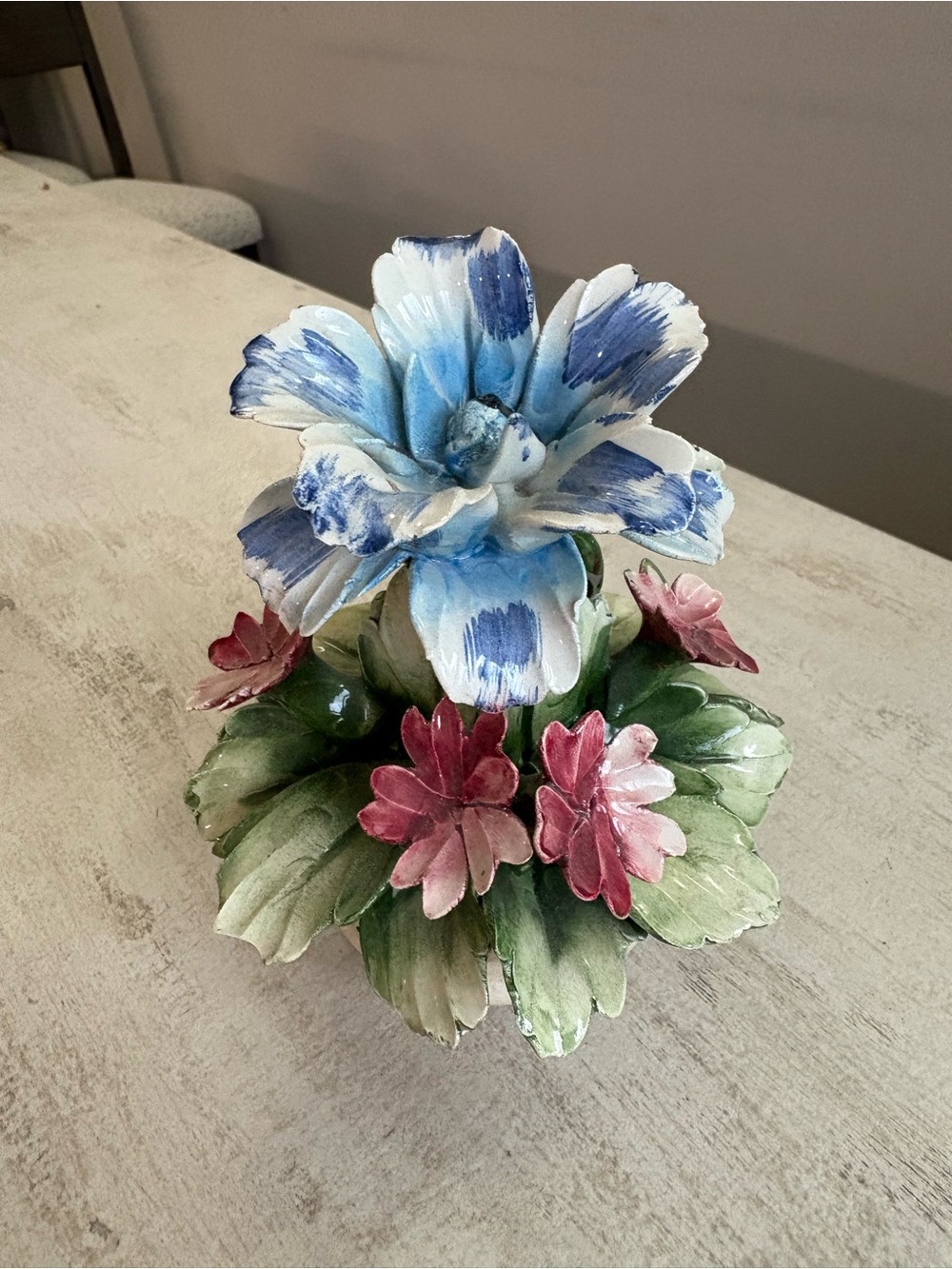 Hand-Painted Blue and Pink Floral Accent Sculpture - Home Accents made in Italy
